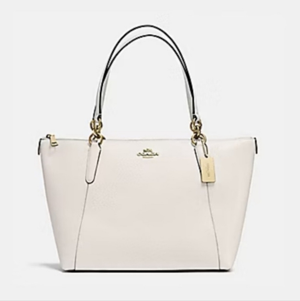 Coach F57526 Off White Ivory Chalk Grossgrain Leather Ava Tote Handbag Purse